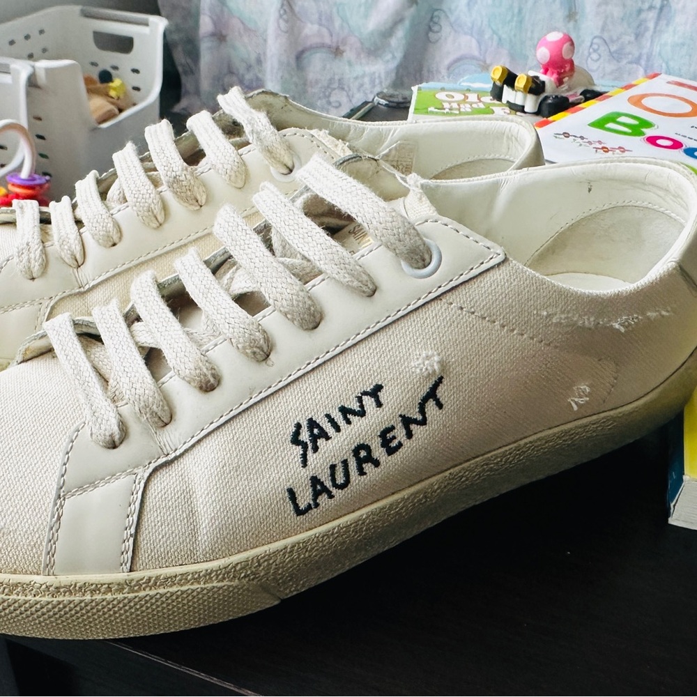 Saint Laurent Cream Canvas Sneakers